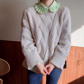 Drop-shoulder Patterned Sweater Ivory- One Size