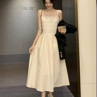 Spaghetti Strap Lace Trim Midi A-line Dress / Single-breasted Jacket