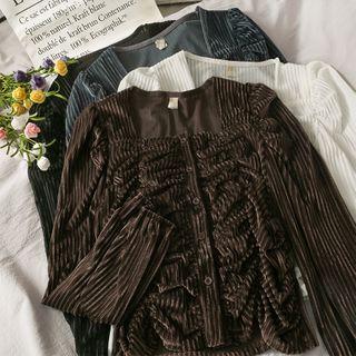 Square-neck Ruched Velvet Blouse