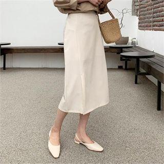 Band-waist Slit-back Skirt Cream - One Size