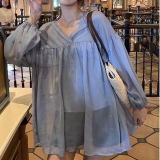 Set: Mesh Blouse + Camisole Top With Camisole Top - Blouse - Blue - One Size