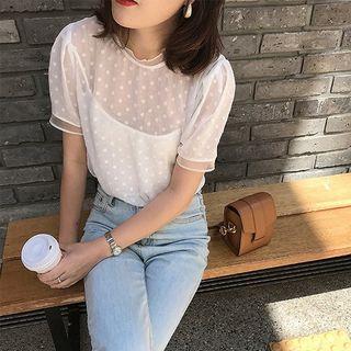 Set: Short-sleeve Dotted Top + Camisole