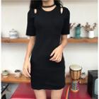 Short-sleeve Cutout Mini Knit Sheath Dress