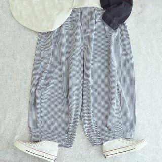 Striped Wide Leg Pants Dark Blue - One Size