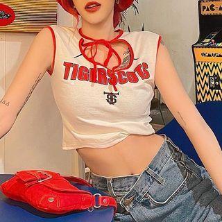 Tie-neck Lettering Print Cropped Tank Top