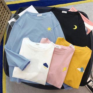 Embroidered Long-sleeve Round Neck T-shirt