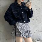 Pocket Detail Denim Jacket / Patterned Mini A-line Skirt