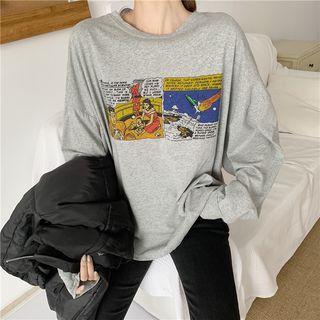 Long-sleeve Comic Print T-shirt
