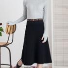 Ribbed Knit A-line Midi Skirt