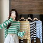 Long Sleeve Color Block Stripe Sheer Knit Top