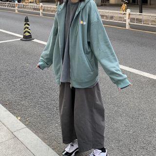 Printed Zipped Hoodie Light Blue - One Size