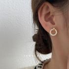 Circle Stud Earring 1 Pair - White & Gold - One Size