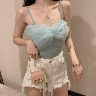 Spaghetti Strap Mesh Paneled Knit Top