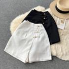 High-waist Button A-line Wide-leg Shorts