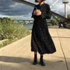Dotted Long-sleeve Maxi Chiffon Dress Black - One Size