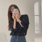 Daisy Embroidery Sheer Shirt Navy Blue - One Size