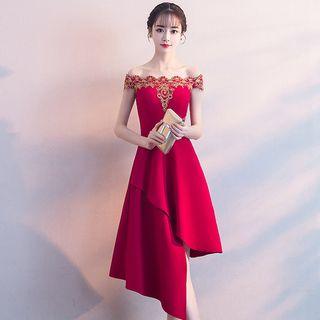 Off-shoulder Embroidered A-line Cocktail Dress