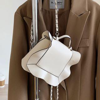 Chain Ruffle Trim Faux Leather Backpack