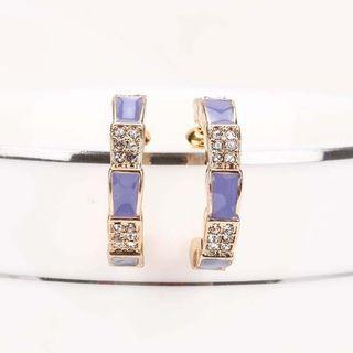 Rhinestone Glaze Open Hoop Earring 1 Pair - Violet - One Size