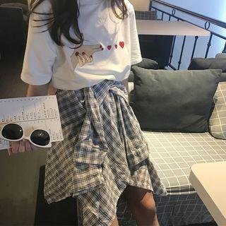 Mock Two-piece Plaid Skirt