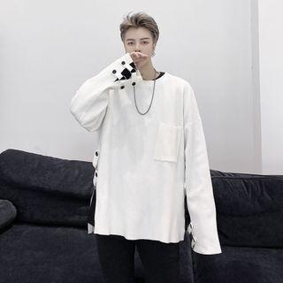 Long-sleeve Slit Knit Sweater