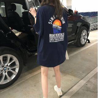 Short-sleeve Printed T-shirt Navy Blue - One Size