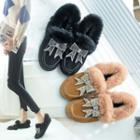 Furry-trim Bow-accent Moccasins