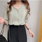 Fray Trim 3/4-sleeve Beaded Blouse