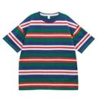 Short-sleeve Striped T-shirt Striped - Blue & Green & Red - One Size
