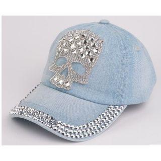 Skull Rhinestone Denim Baseball Cap
