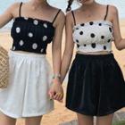 Set: Polka Dot Cropped Camisole Top + Wide Leg Shorts