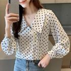 Long-sleeve Double-breasted Dotted Blouse