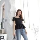 Short-sleeve Ruffle Hem Chiffon Blouse