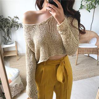V-neck Long Sleeve Open Knit Top