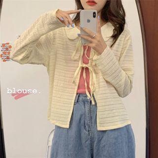 Bow Detail Light Jacket Apricot - One Size