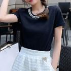 Short-sleeve Faux Pearl Panel T-shirt