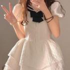 Short-sleeve Sailor Collar Mini Corset Dress