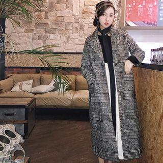 One-button Houndstooth Long Coat