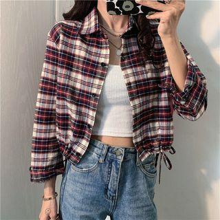 Plaid Drawstring Shirt Jacket