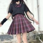 Plaid Pleated Mini Skirt / Tie