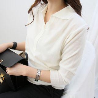 Open-placket Knit Polo Shirt