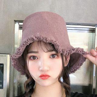 Fringed Knit Bucket Hat