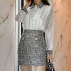 Long-sleeve Shirt / Tweed Mini Fitted Skirt