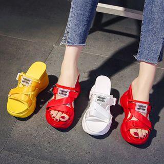 Strappy Buckle Wedge Slide Sandals