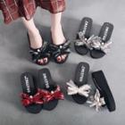 Lace Bow Wedge Heel Slide Sandals