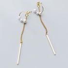 925 Sterling Silver Bar Faux Pearl Dangle Earring 1 Pair - Through Earrings - One Size