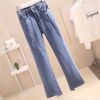 High-waist Ripped Boot-cut Cropped Jeans