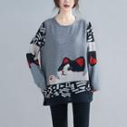 Cat Print Sweater Gray & Black - One Size