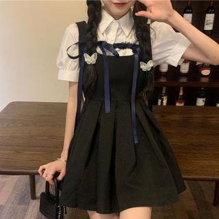 Puff-sleeve Shirt / Butterfly Overall Dress