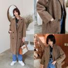 Double-breasted Textured Coat Brown - One Size